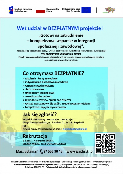 Rekrutacja do projektu pn. „Gotowi na zatrudnienie – kompleksowe wsparcie w integracji społecznej i zawodowej”
